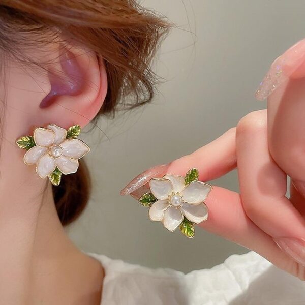 Pearl Enamel Camellia Earrings