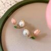 Pink Tulip Pearl Earring
