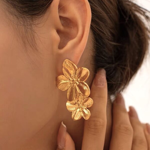Double Blossom Golden Studs Earrings