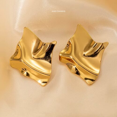 Golden Ripple Statement Studs Earring