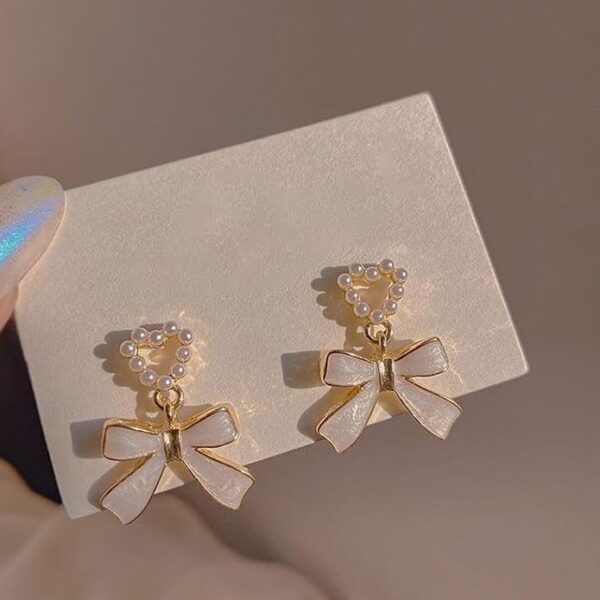 51HS7gXvrjL._SY695 Pearl Enamel Bow Earrings