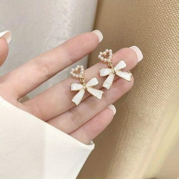 51y_NS5zdyL._SY695 (1) Pearl Enamel Bow Earrings