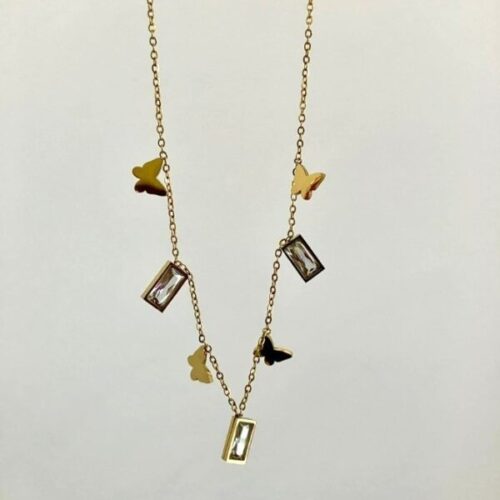 Butterfly Charms and Sparkle Stones Necklace